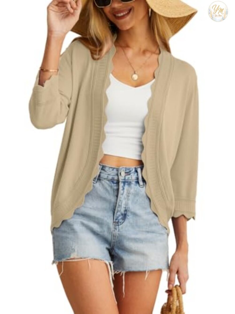 Women's 3/4 Sleeve Lightweight Knit Open Front Cardigan Shrug